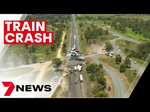 Freight train derailed then hit by another train in central queensland | 7news 14