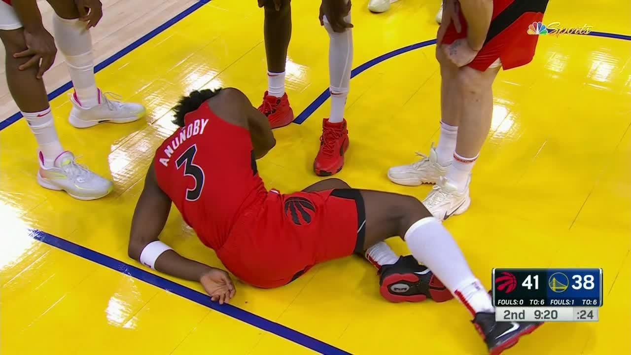 Og anunoby takes hard fall, exits game with apparent left wrist injury | nba on espn 18