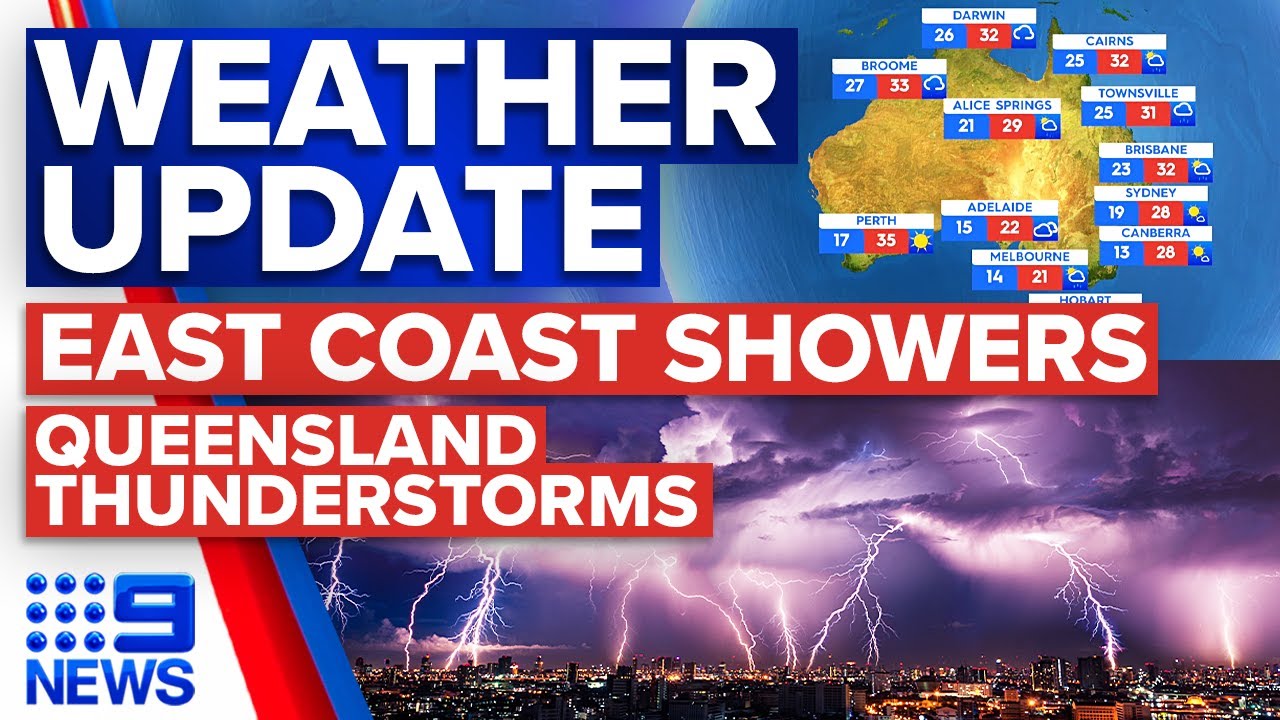 Scattered showers on east coast, queensland thunderstorm warning | 9 news australia 15